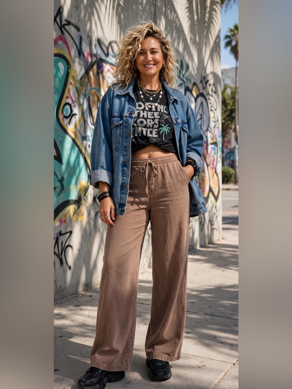 Casual Tan Wide-Leg Pants